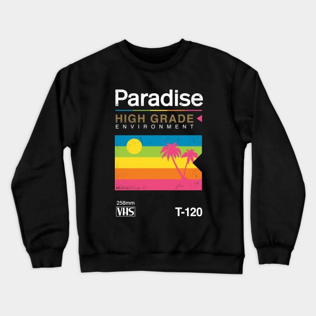 Retro VHS Paradise Pun Tropical Sunset Crewneck Sweatshirt by Gammaray